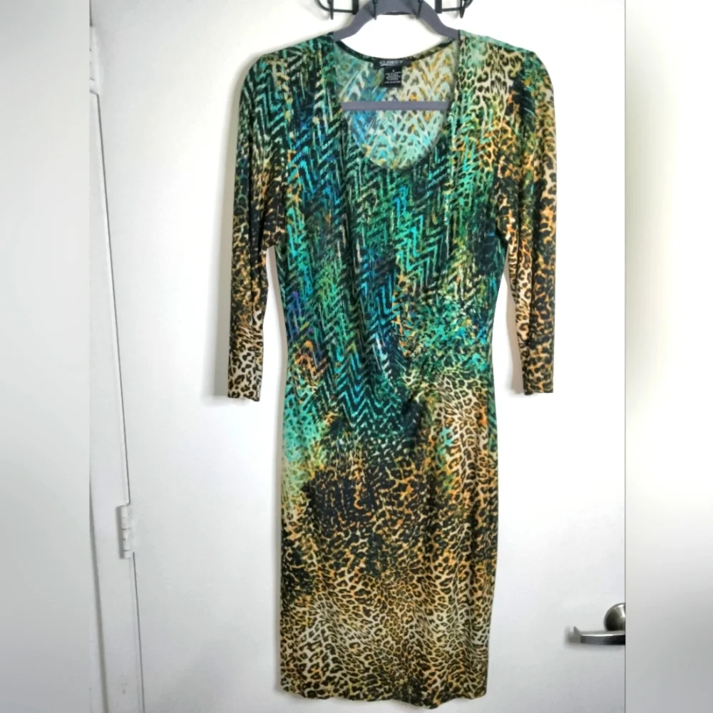 Glamour (Size 8) Multicolored Animal Print Fitted Stretch Sheath Dress